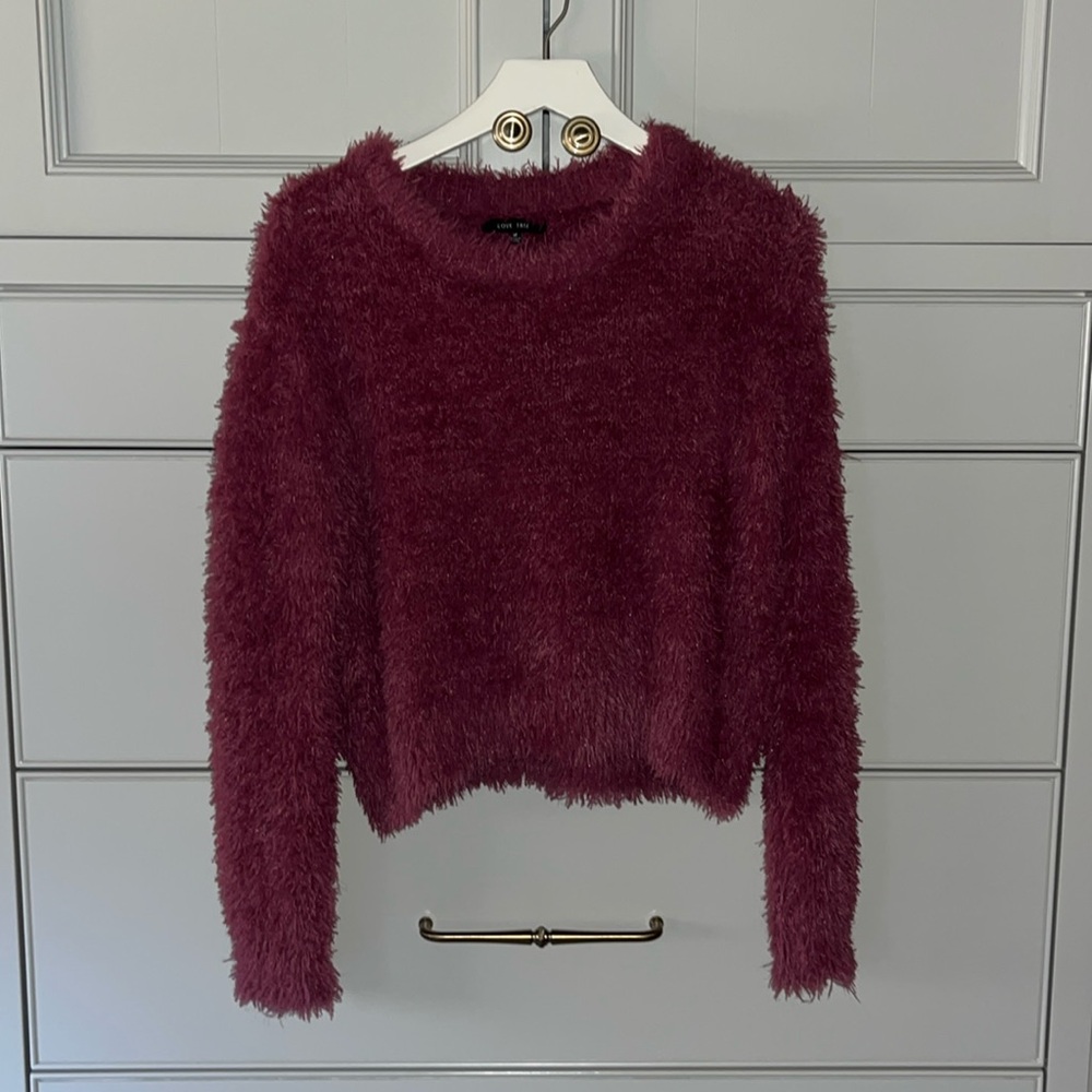 Love Tree dark red fuzzy sweater
